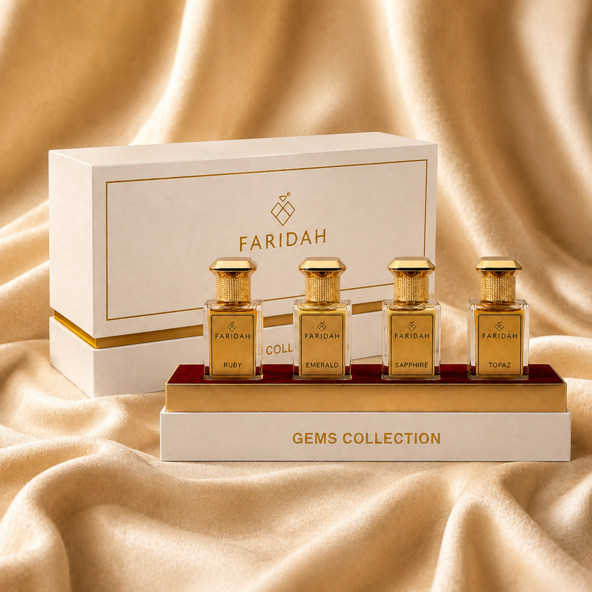 Faridah Gems Gift Set 30ml luxury perfume collection packaging detail