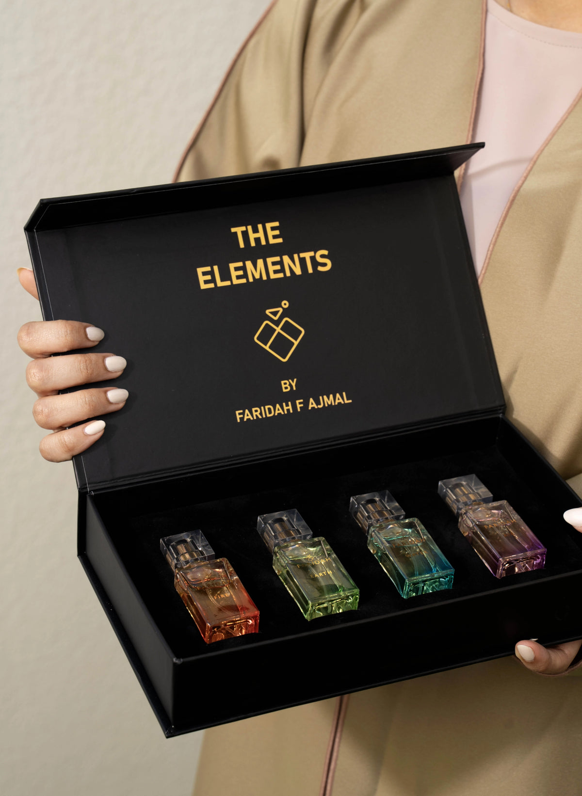 The Elements Box - Faridah luxury gift box containing four element-inspired perfume bottles