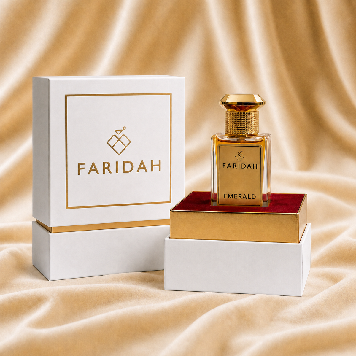 Emerald Gems Collection by Faridah 30ml luxury perfume bottle close-up detail