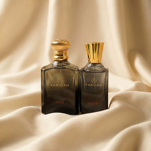 His & Her Gift Set by Faridah – luxury non-alcoholic perfume duo for couples in elegant packaging