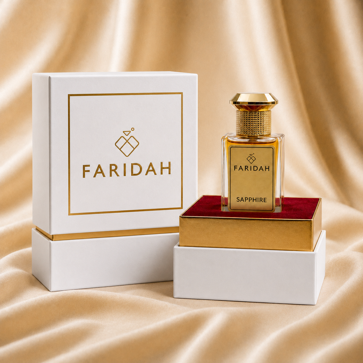 Sapphire Gems Collection by Faridah 30ml luxury perfume bottle close-up detail