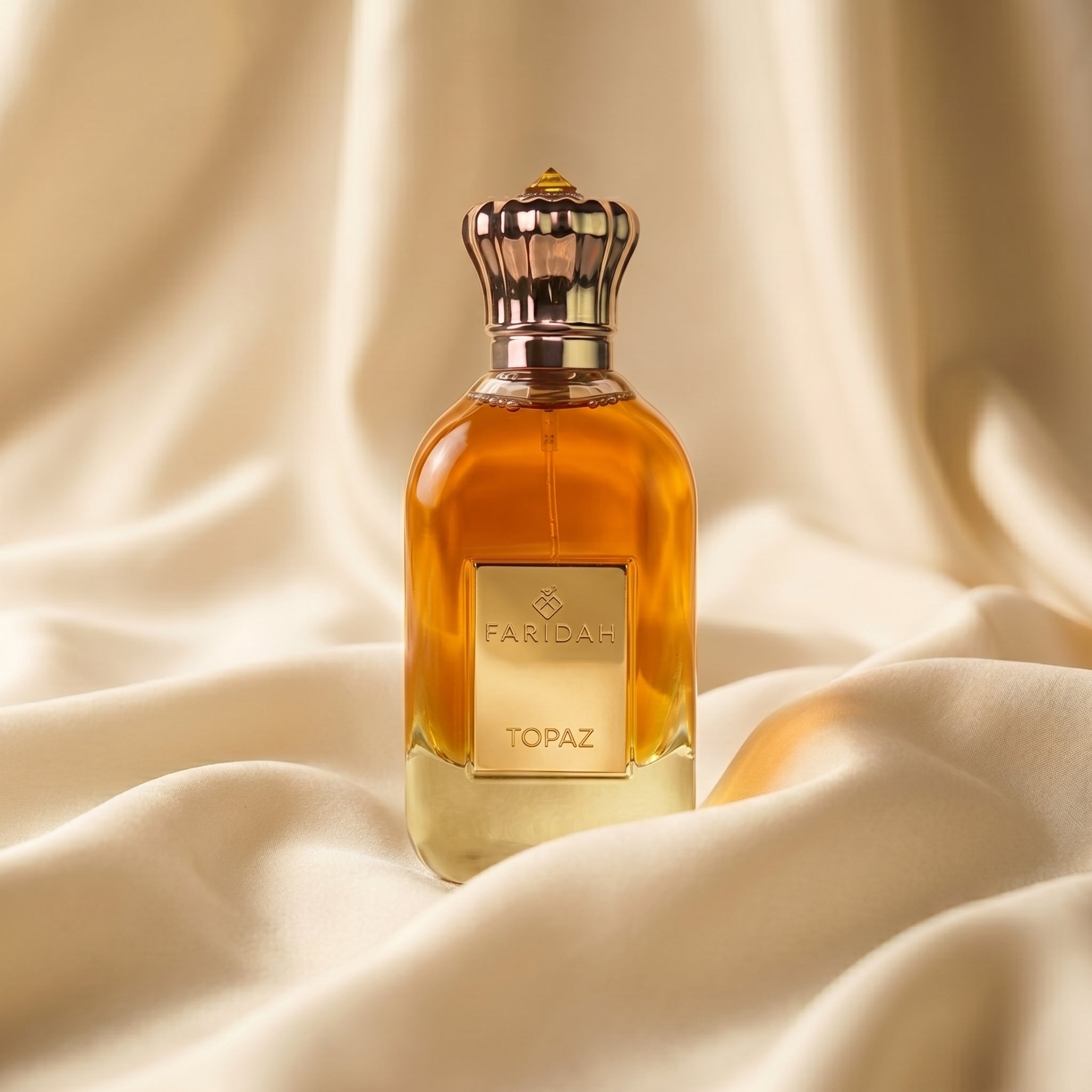 Topaz Gems Collection by Faridah luxury non-alcoholic perfume in gold bottle